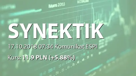 Synektik S.A.: Skonsolidowany poziom przychodów ze sprzedaży w III kwartale 2018 (2018-10-17)