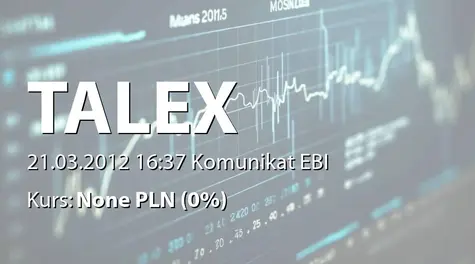 TALEX S.A.: Raport dotyczÄcy stosowania zasad ładu korporacyjnego w 2011 roku (2012-03-21)