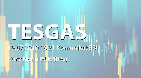 Tesgas S.A.: Wykluczenie z alternatywnego systemu obrotu na rynku NewConnect akcji zwykłych na okaziciela serii  B i D (2010-07-19)