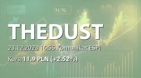 The Dust S.A.: Wpłynięcie do spółki zależnej informacji o braku odbioru kamienia milowego projektu Airport Renovator (2023-12-23)