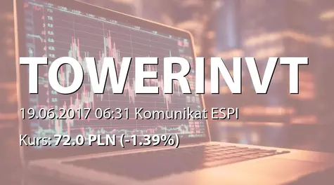 Tower Investments S.A.: Podtrzymanie prognozy zysku netto Grupy na rok 2017 oraz prognoza zysku na rok 2018 (2017-06-19)