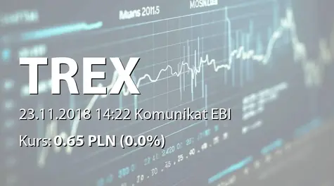 TREX S.A.: Raport miesiÄczny za paĹşdziernik 2018 r. (2018-11-23)