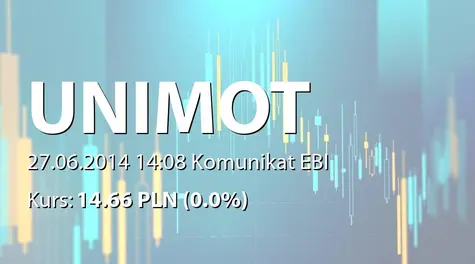 UNIMOT S.A.: WZA - podjęte uchwały: podział zysku, wypłata dywidendy - 0,10 zł, zmiana uchwały WZA nr 6 z 16.01.2014, zmiany Statutu, zmiana nazwy na Unimot SA (2014-06-27)