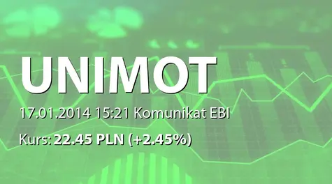 UNIMOT S.A.: WZA - podjęte uchwały: zmiany w RN, zmiany Statutu, emisja warrantów subskrypcyjnych, emisja akcji serii E, F, G, H (2014-01-17)