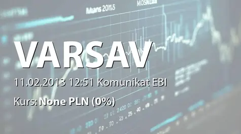 Varsav Game Studios  S.A.: Informacja o wynikach finansowych za rok 2012 - weryfikacja prognozy (2013-02-11)