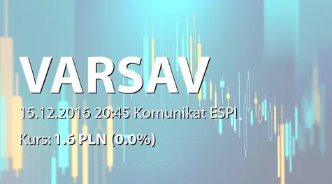 Varsav Game Studios  S.A.: Podwyższenie kapitału spółki zależnej (2016-12-15)