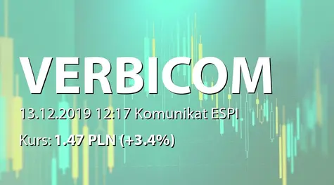 Verbicom S.A.: Otrzymanie zamówienia przez spółkę zależną (2019-12-13)