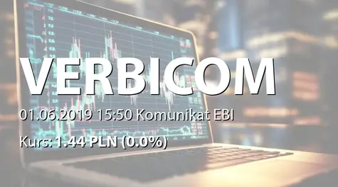 Verbicom S.A.: Rekomendacja Zarządu odnośnie wypłaty 0,02 PLN dywidendy (2019-06-01)