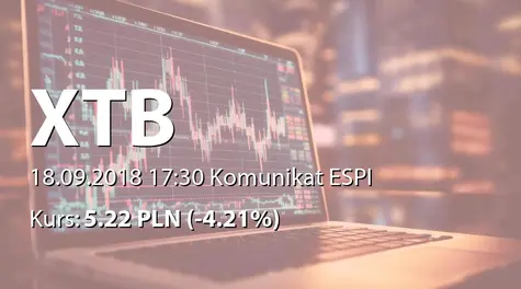 XTB S.A.: Nałożenie na Spółkę kary pieniężnej (2018-09-18)