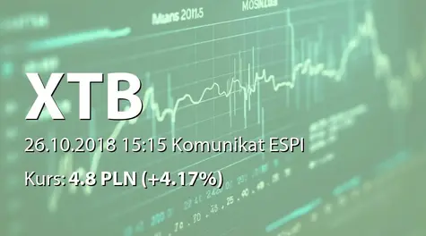 XTB S.A.: Rekomendacja Zarządu ws. wypłaty zaliczki na poczet dywidendy - 0,35 PLN (2018-10-26)