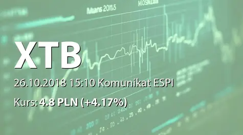 XTB S.A.: Wstępne wyniki finansowe za III kwartał 2018 (2018-10-26)